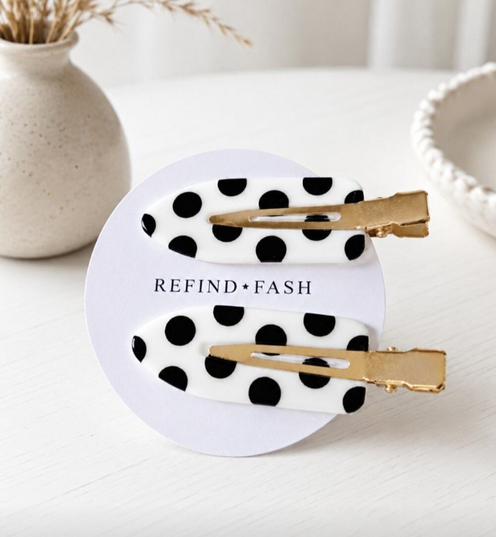 Acetate White Black Polka Dot Hair Clip New